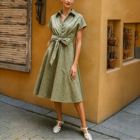 WYATT WYLDE Veronica Midi Dress in Khaki Spot - Picture 1 of 12
